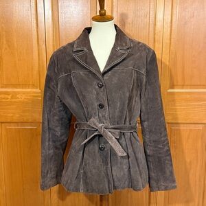 Wilsons Leather Chocolate Brown Suede Belted Blazer Jacket